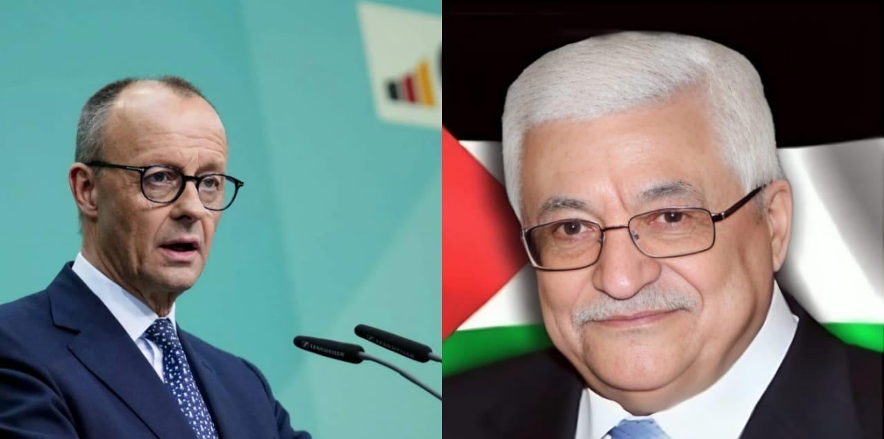 עבאס בשיחה עם הקנצלר מרץ: הדגיש את חשיבות יישום תכנית טראמפ, סיום שלטון חמאס ונסיגה ישראלית מלאה מעזה