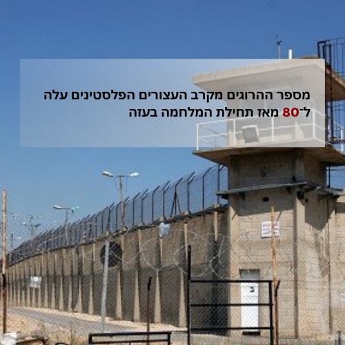 מספר ההרוגים מקרב העצורים הפלסטינים עלה ל־80 מאז תחילת המלחמה בעזה.