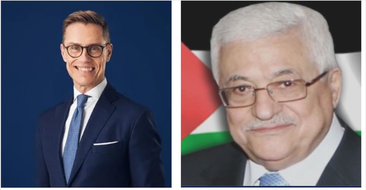 נשיא מדינת פלסטין דן בהתפתחויות עם הנשיא הפיני 