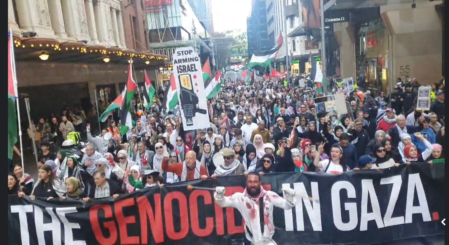 הפגנה המונית בסידני בתמיכה בפלסטין וגינוי המתקפות על עזה