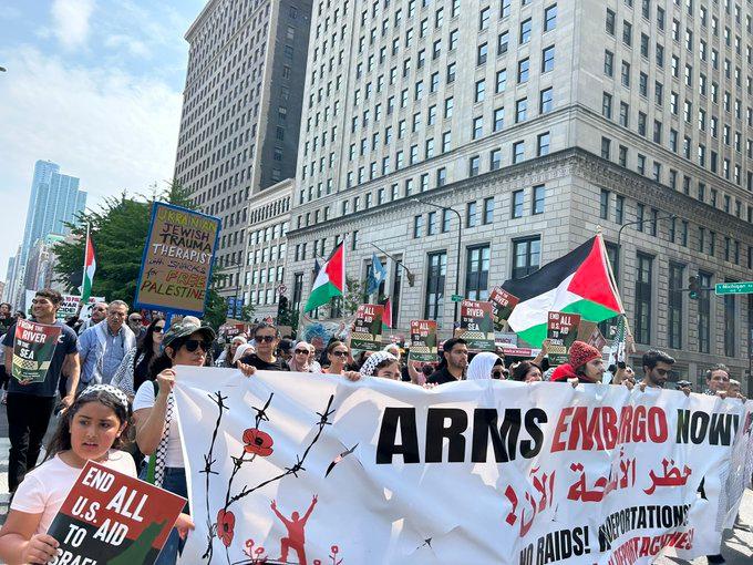 מחאה בשיקגו נגד מתקפת כוחות הכיבוש ברצועת עזה