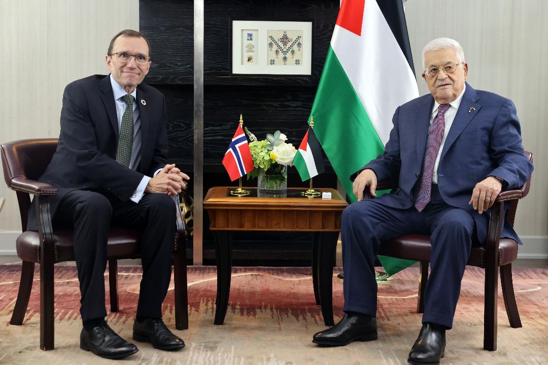 פגישה בין נשיא מדינת פלסטין לשר החוץ הנורווגי