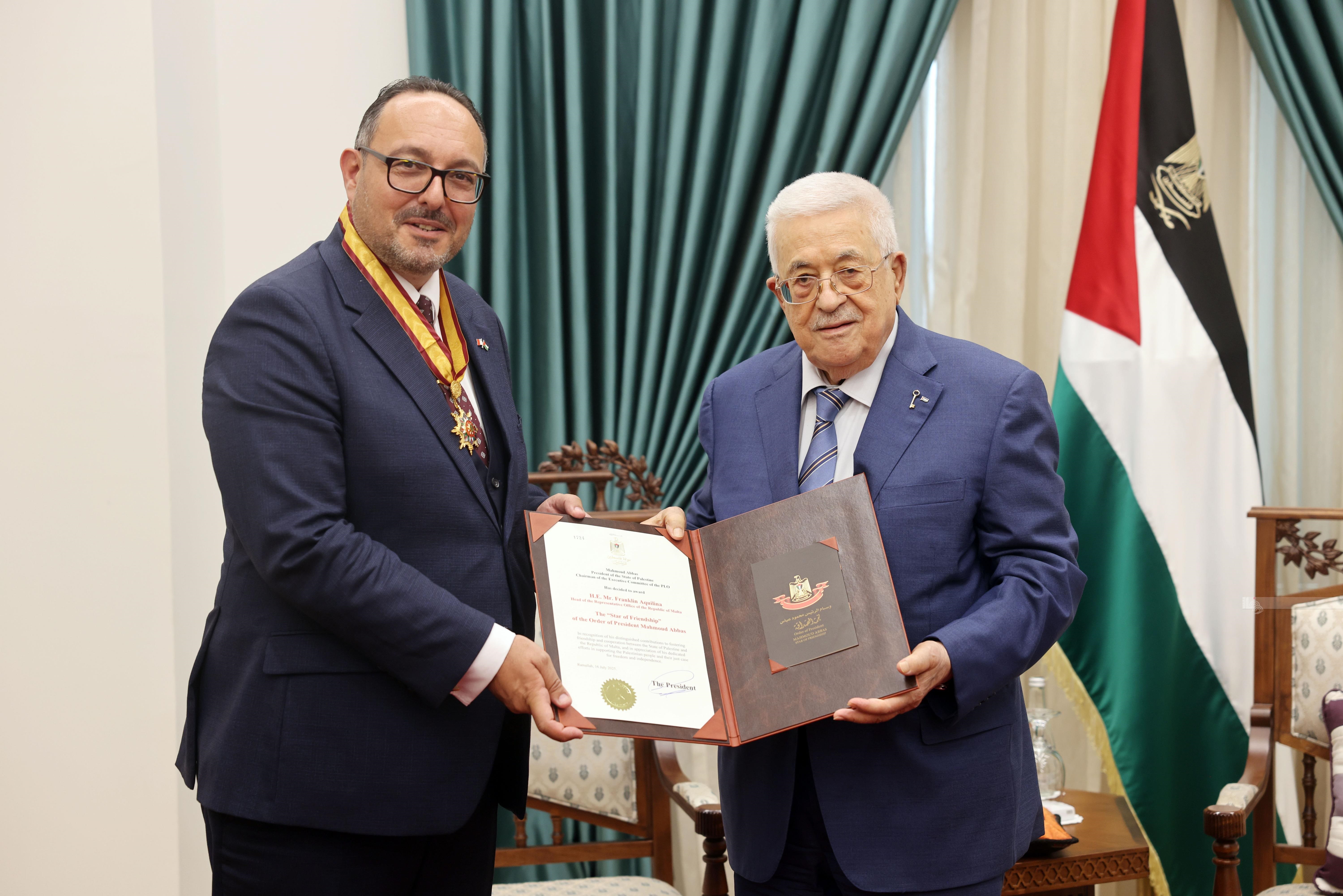 הנשיא העניק לראש נציגות מלטה את "כוכב הידידות" מעיטור הנשיא