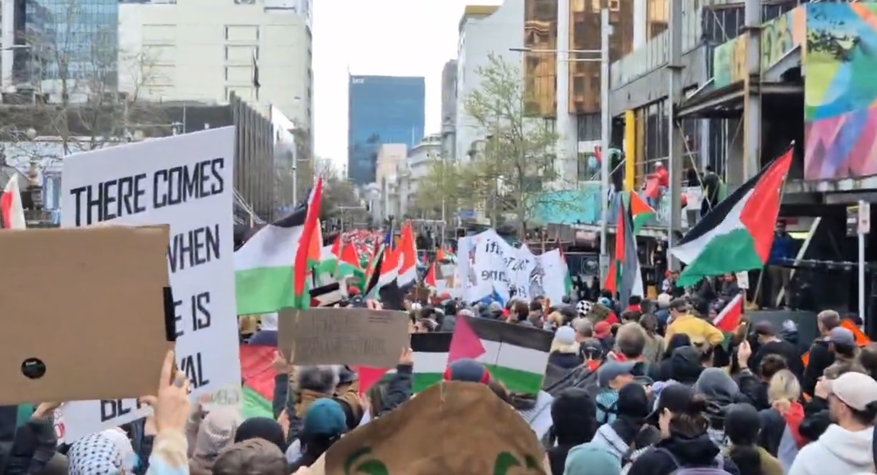 עשרות אלפים השתתפו בצעדת תמיכה בפלסטין בעיר הגדולה בניו זילנד